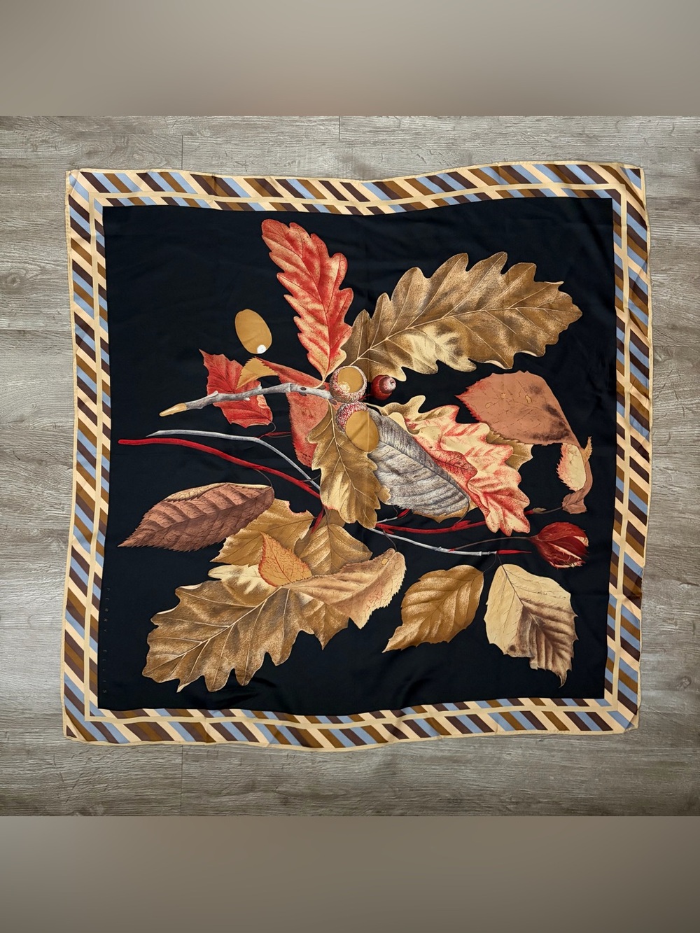 Vintage Perry Ellis 100% Silk Autumn Leaves Square Scarf 35"